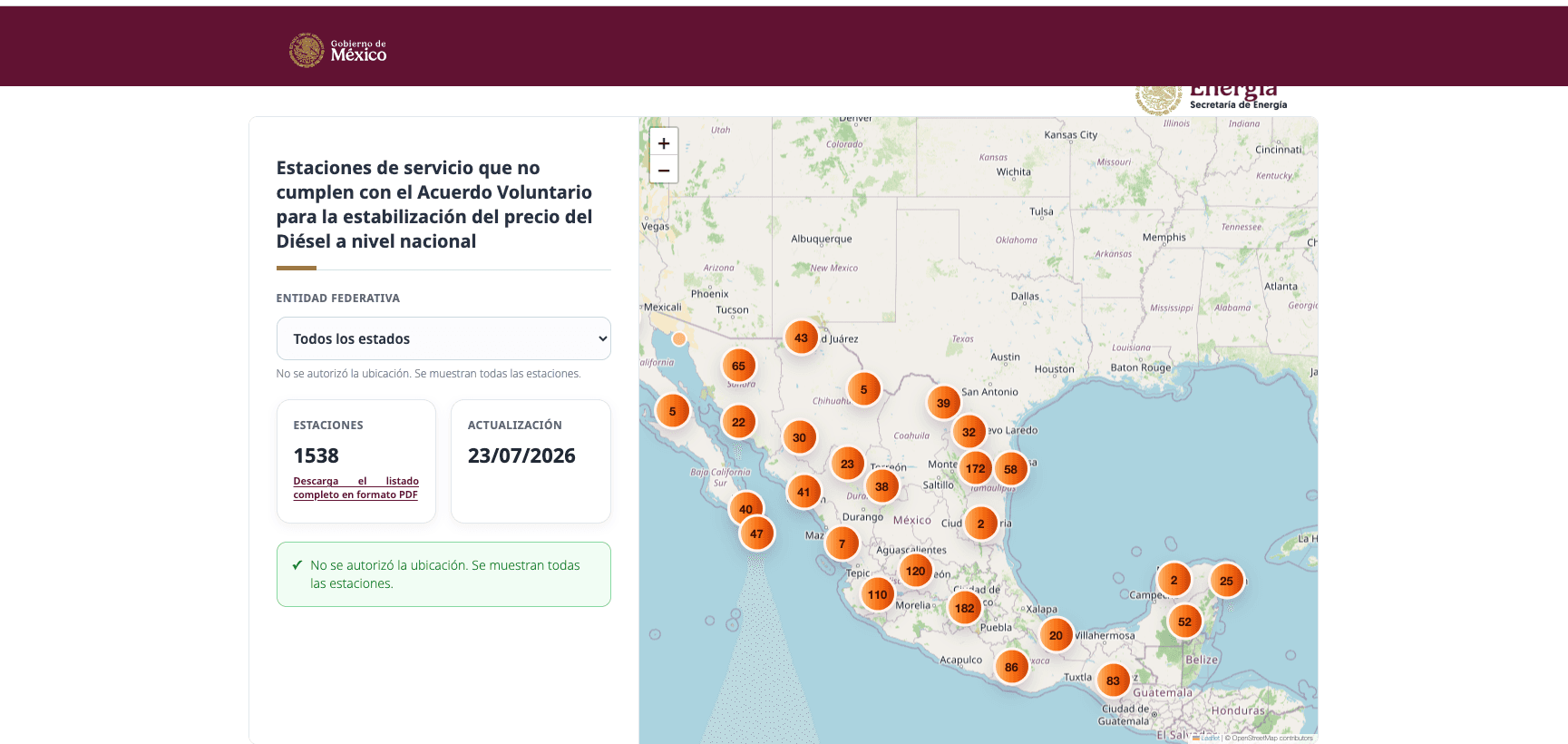 Pemex Revela Mapa de Gasolineras en México que No Cumplen Tope de 27 Pesos en Diésel Hoy 24 de Julio 2026