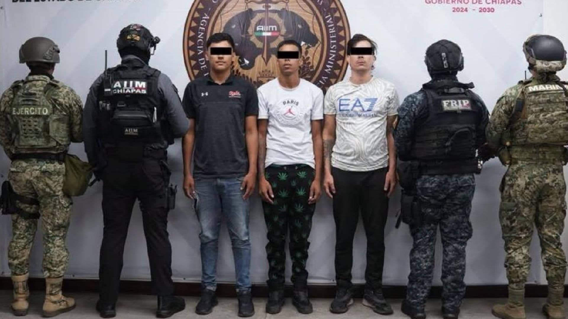 Tres de los 11 detenidos en Chiapas. Foto: Fiscalía de Chiapas