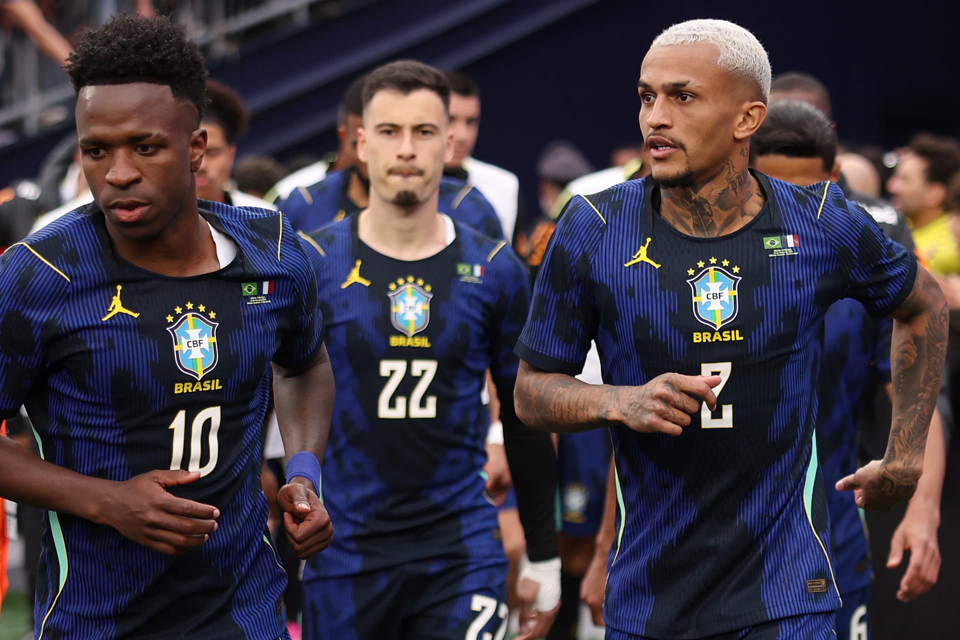 Jugadores de la selección de Brasil durante un partido amistoso previo al Mundial