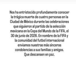 Gianni Infantino expresa solidaridad por víctimas