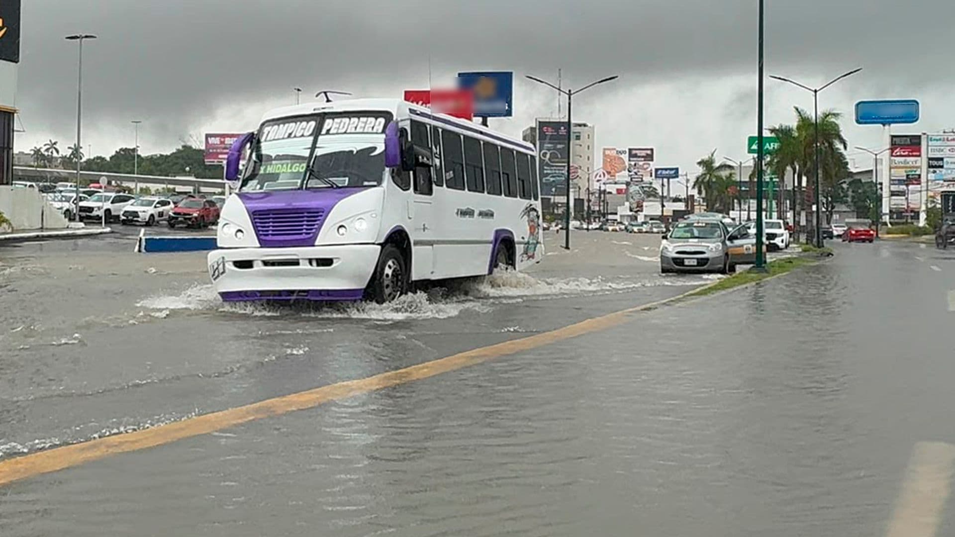 Lluvias Provocan Inundaciones y Tráfico Vehicular en Tampico; Reportan Autos Varados