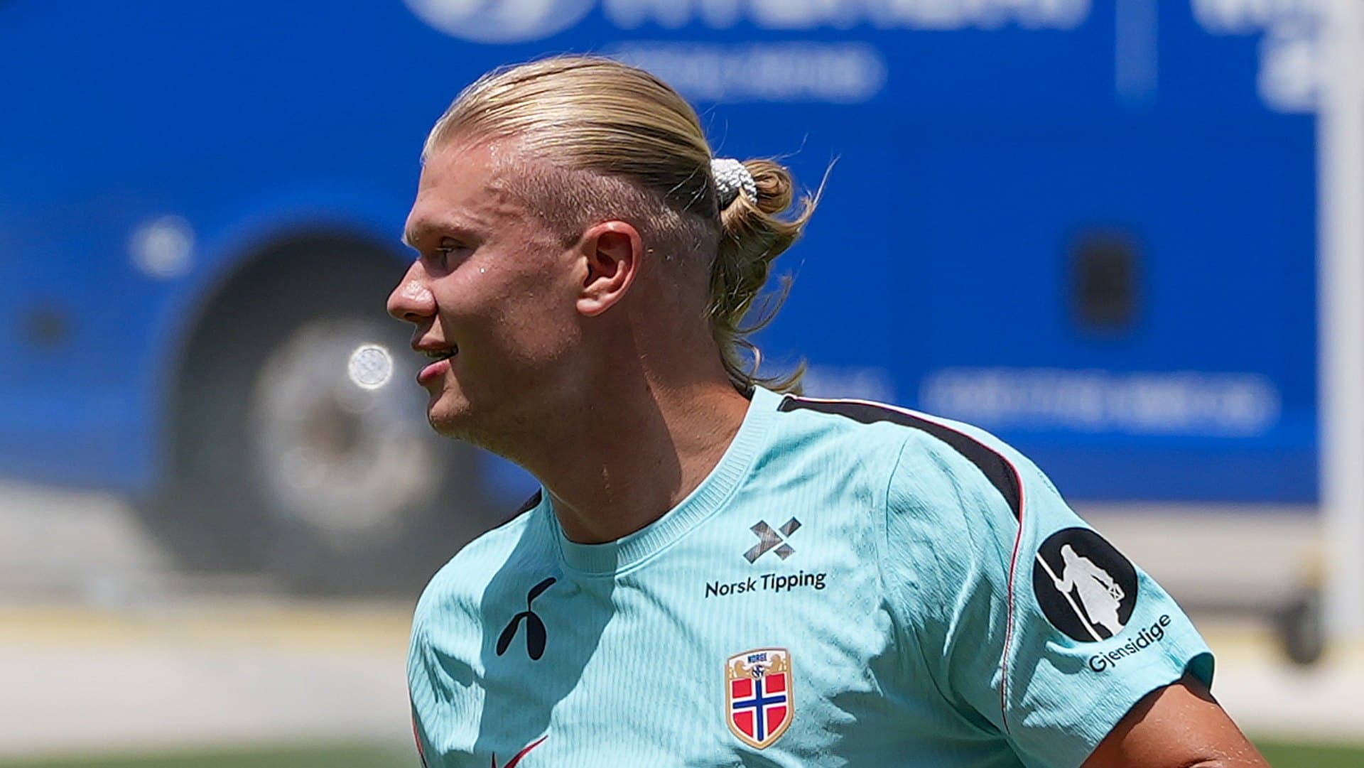 Erling Haaland de Noruega entrena en el estadio Chase en Miami el 9 de julio 2026. Foto: EFE