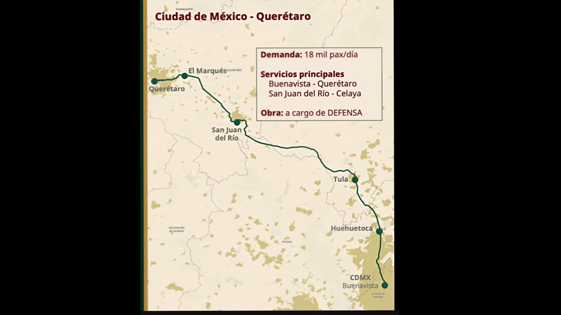 MAPA de las Ciudades que podrás visitar en dicho tren. Foto: Gobierno de México