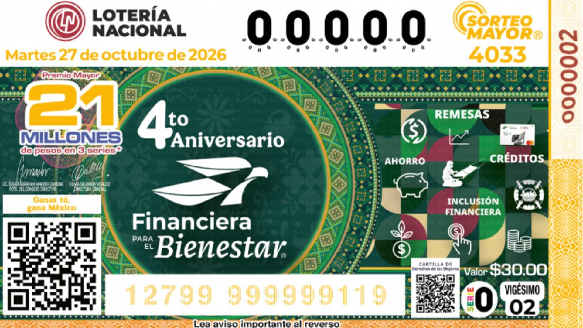 Billete del Sorteo Mayor 4033 de la Lotería Nacional.