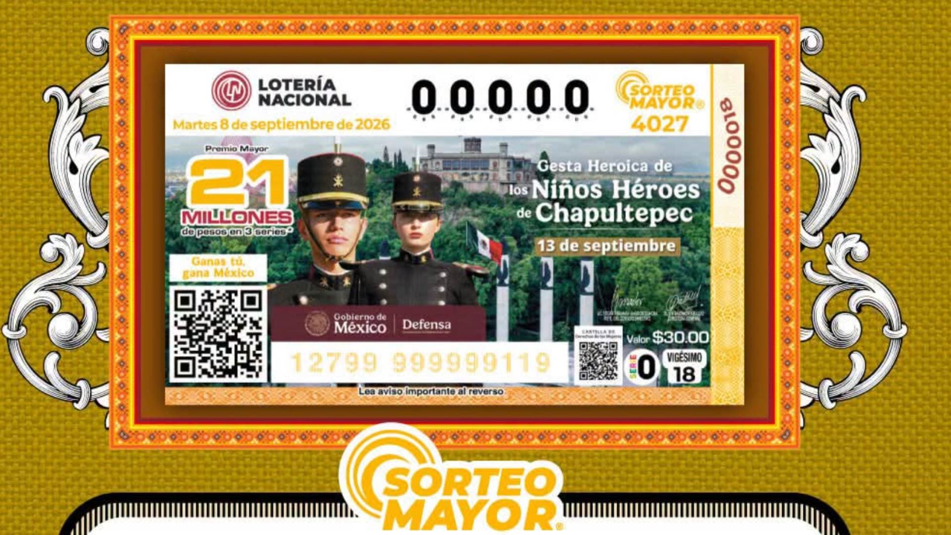 Billete del Sorteo Mayor 4027 de Lotería Nacional.