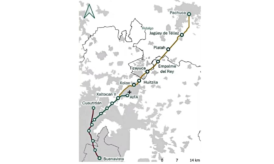 Mapa del Tren AIFA-Pachuca