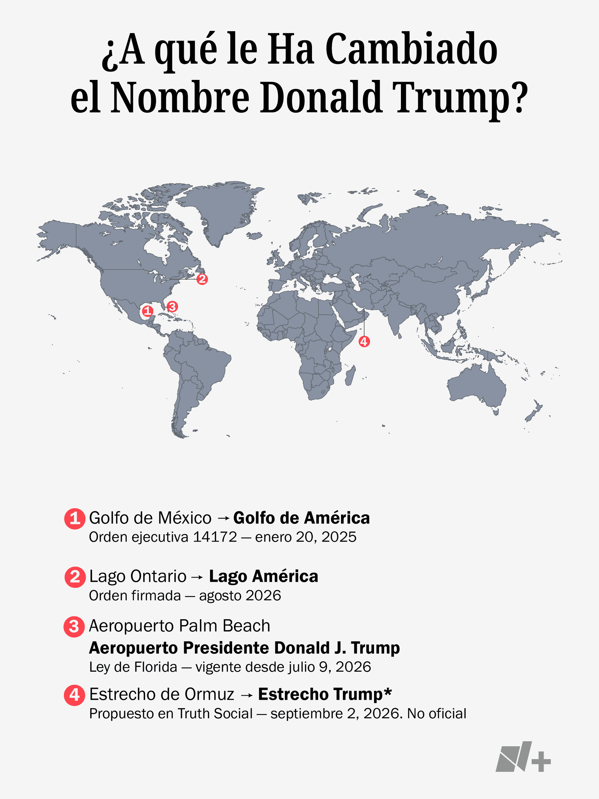 Infografía de los lugares a los que Trump les ha cambiado el nombre.