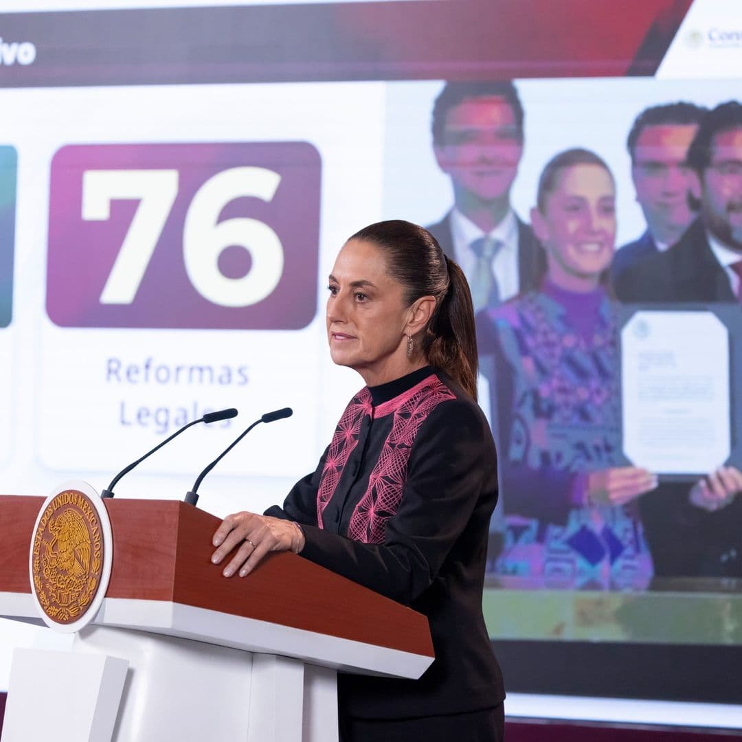 La presidenta Claudia Sheinbaum habla durante su conferencia en Palacio Nacional el 2 de septiembre 2026