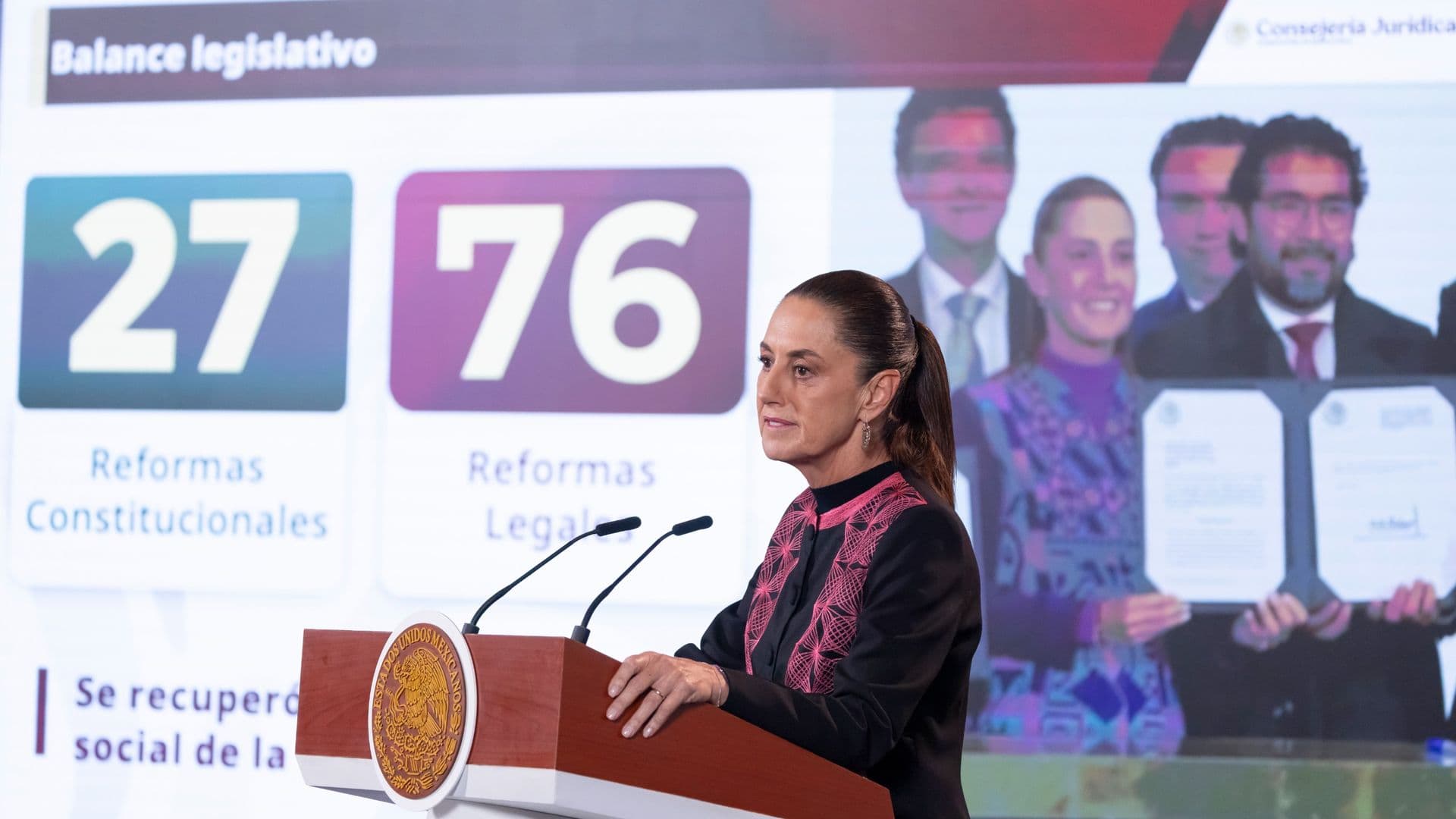 La presidenta Claudia Sheinbaum habla durante su conferencia en Palacio Nacional el 2 de septiembre 2026