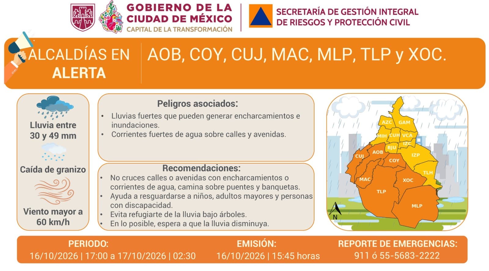 Activan Doble Alerta en CDMX: Naranja y Amarilla por Fuertes Lluvias ...