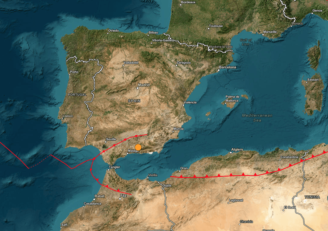 Zona del epicentro del sismo en España. Foto: USGS