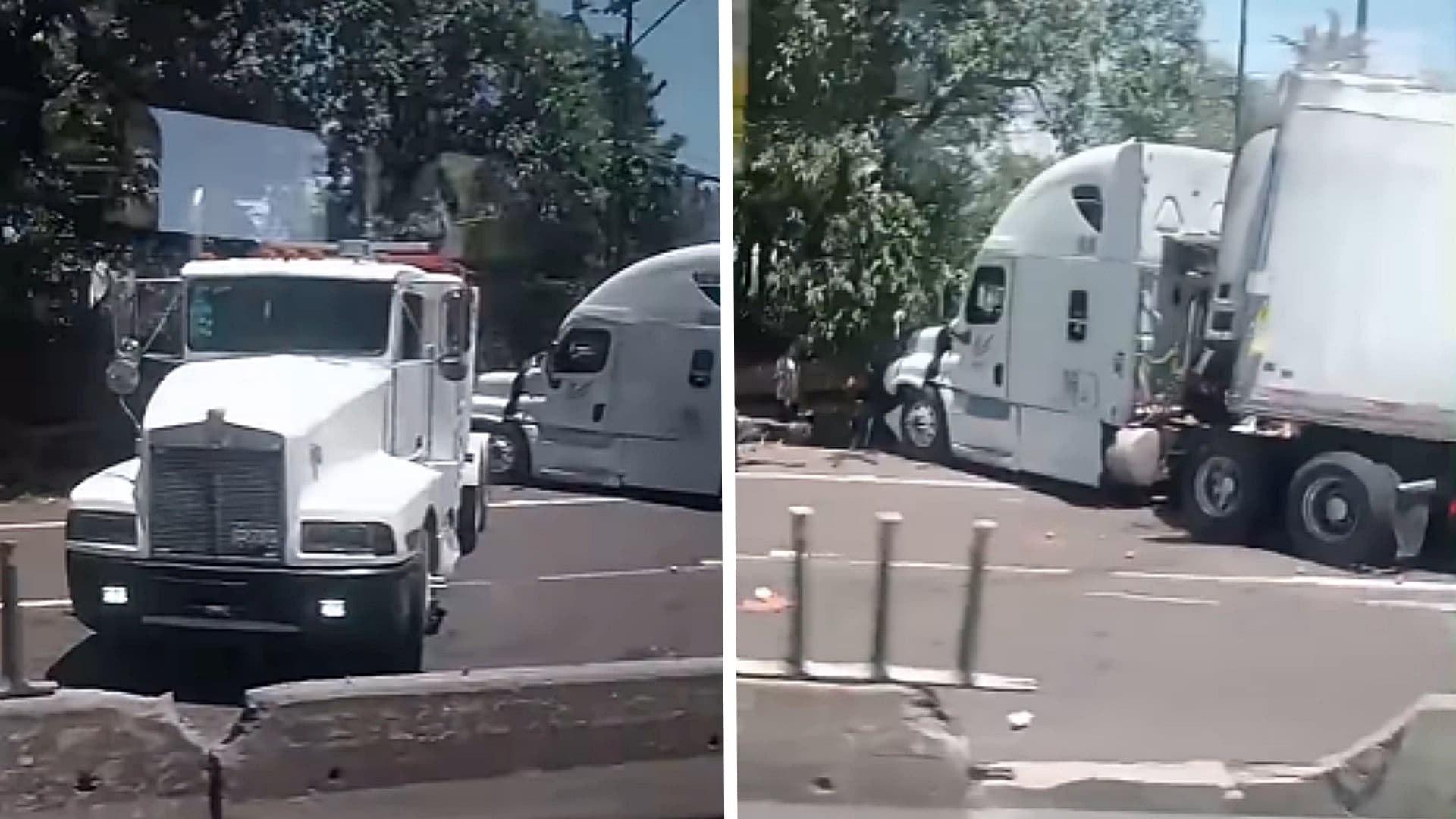 Tráileres que se impactaron en la carretera México-Toluca en Cuajimalpa, CDMX. Foto: Facebook @mxqnoticias