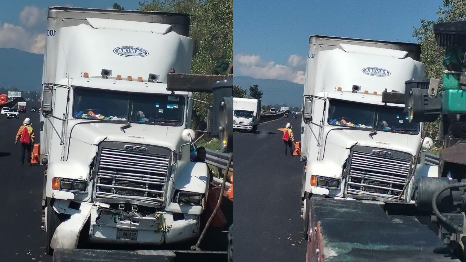 Accidente de tráiler en la autopista México-Puebla.