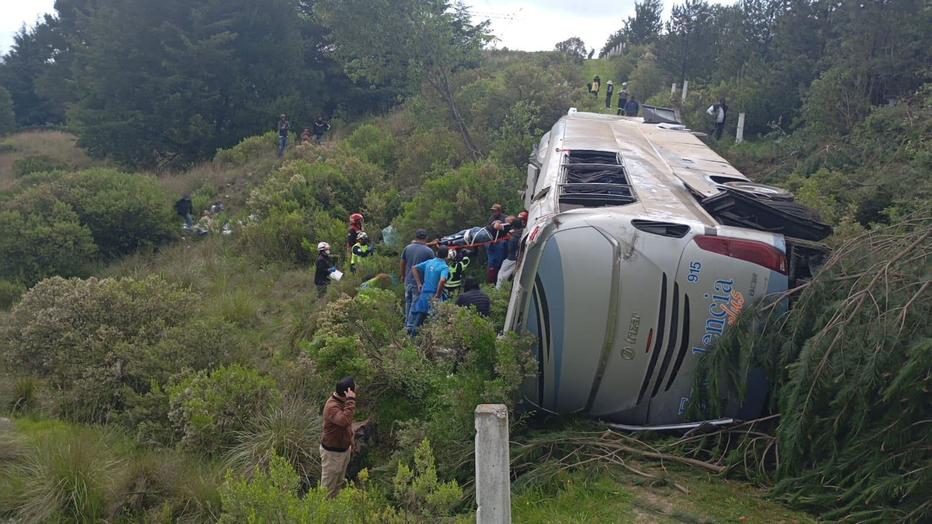 El autobús de pasajeros perdió el control y terminó en un barranco