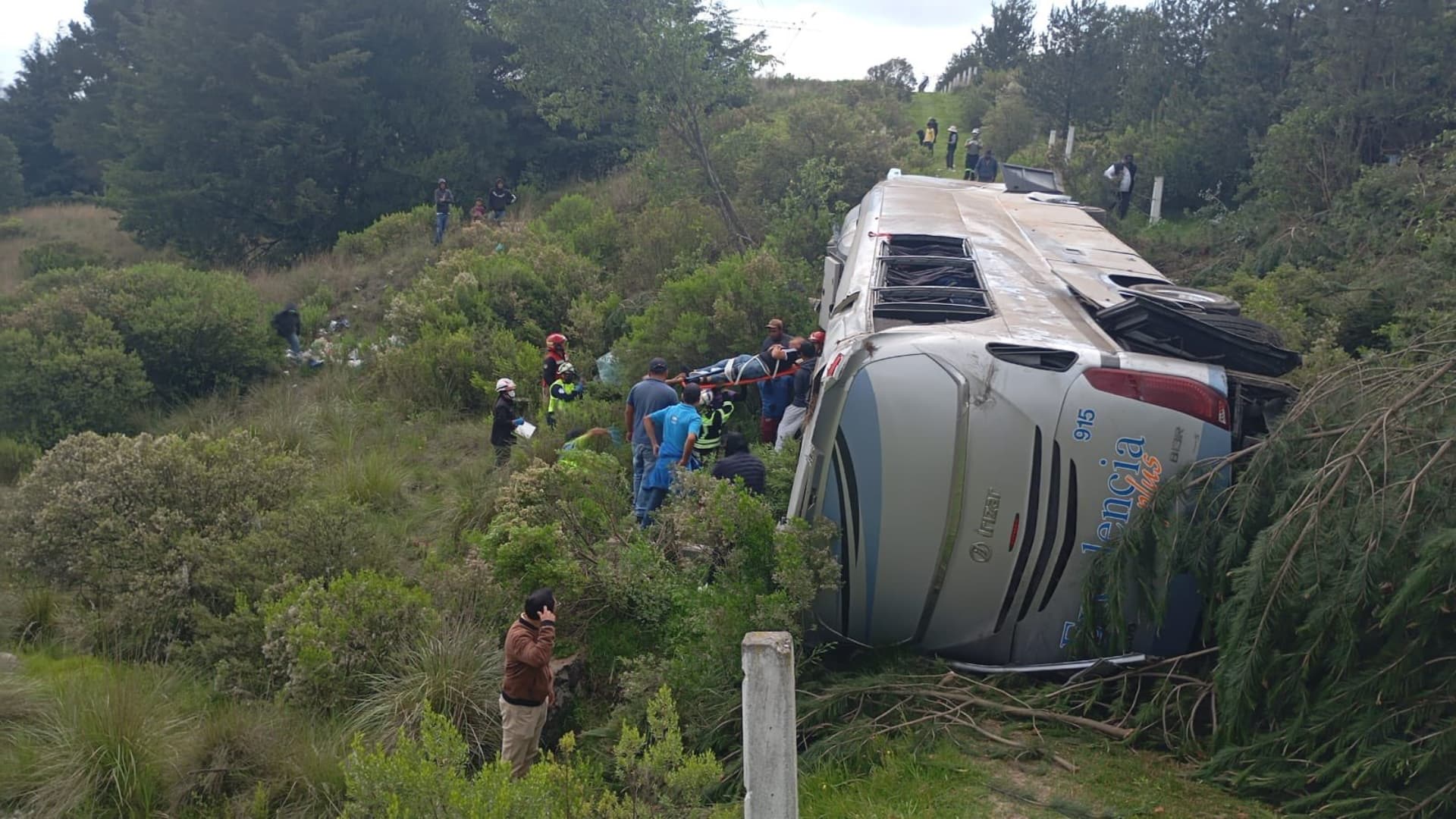 El autobús de pasajeros perdió el control y terminó en un barranco