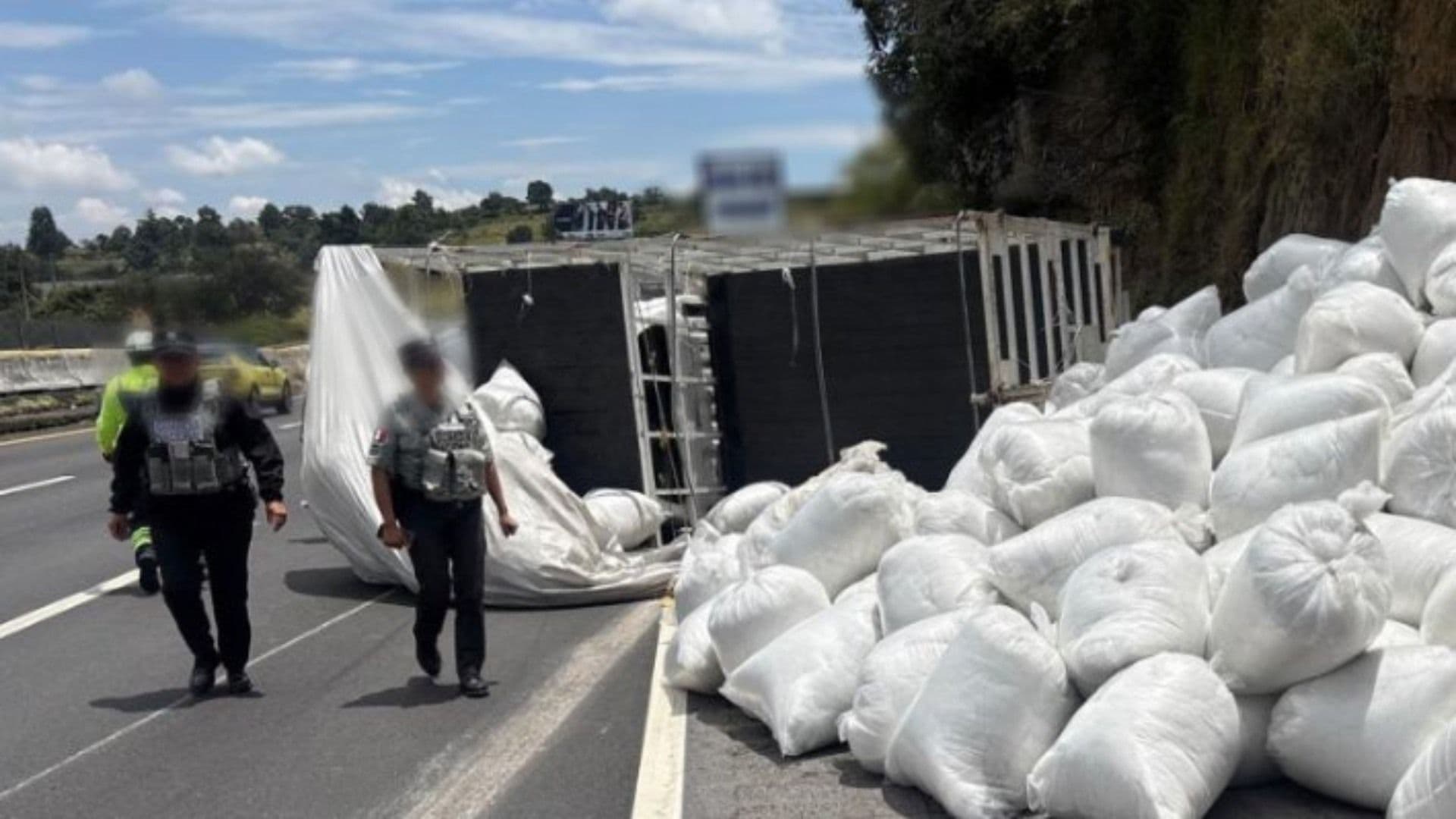 Debido al peso de la carga la unidad volcó sobre su costado.