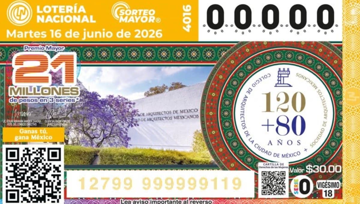 Boleto Lotería Nacional 16 de Junio 2026. Resultados Sorteo Mayor 4016 de hoy.