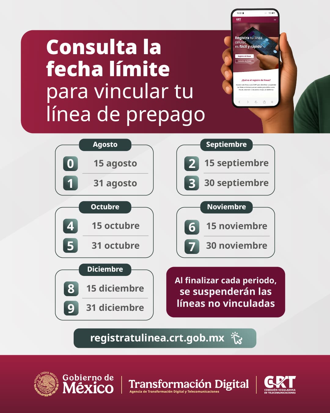Calendario de registro de líneas telefónicas