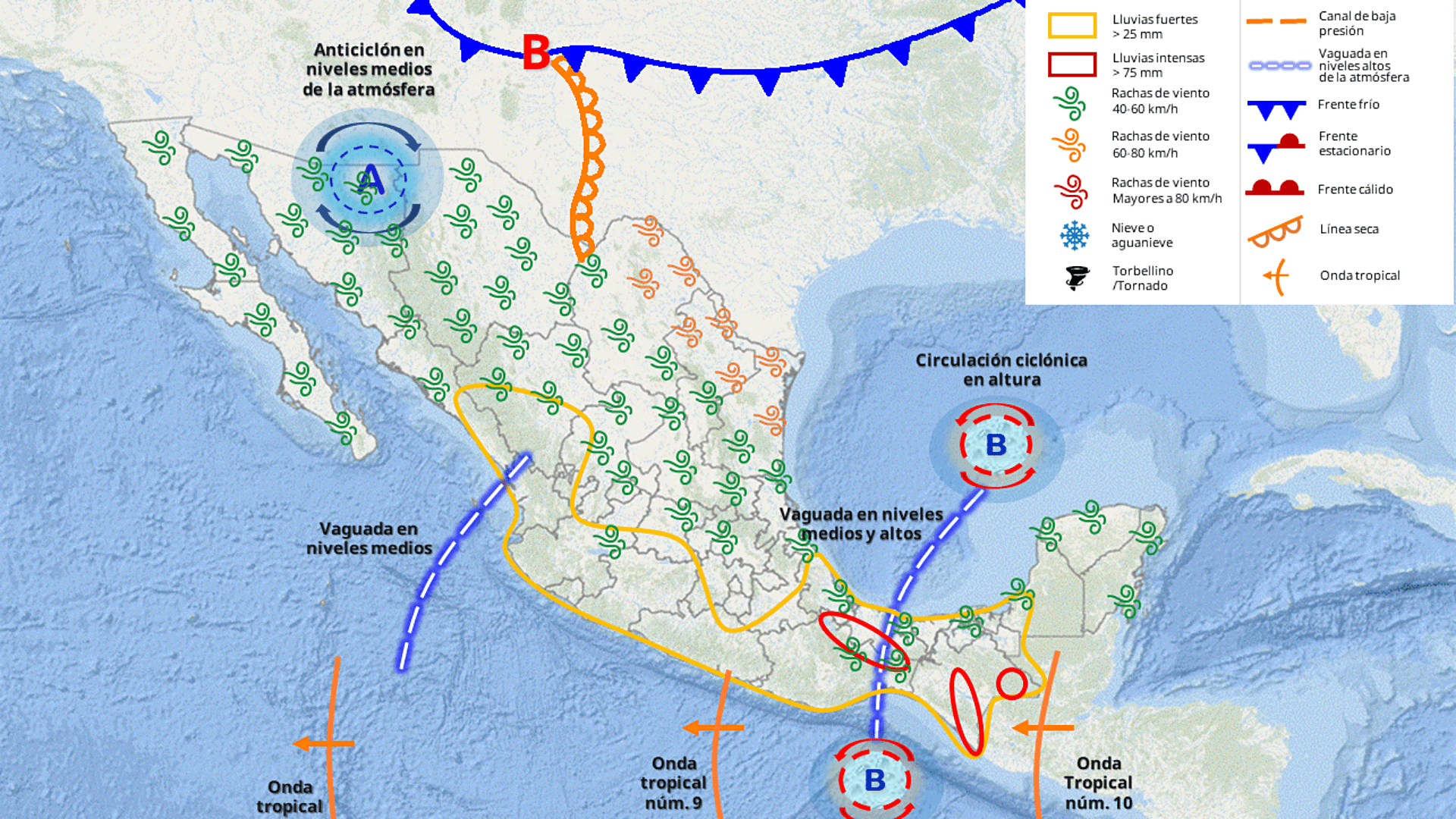 Anticiclón ocasiona onda de calor en México. Imagen SMN