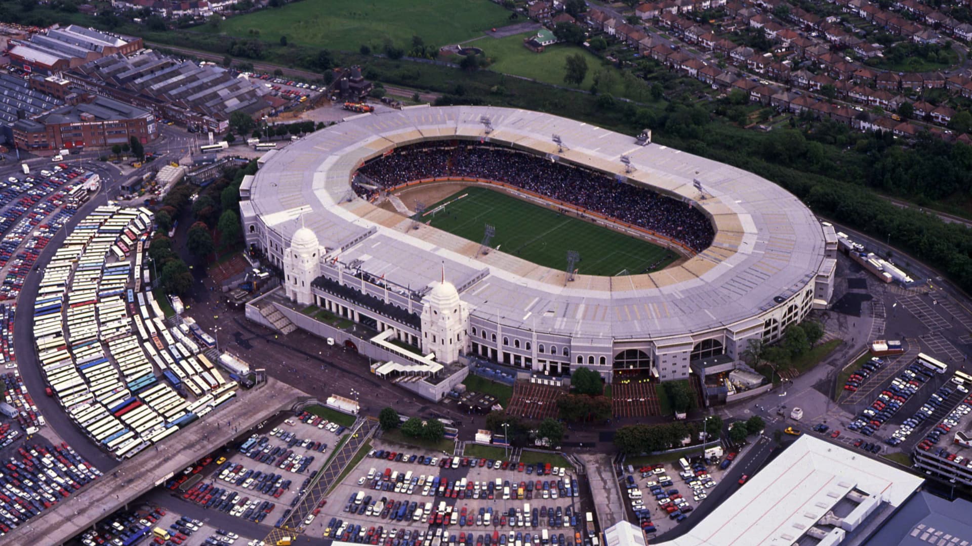 Vista aérea del estadio de Wembley, en Londres, Inglaterra, en diciembre de 1969