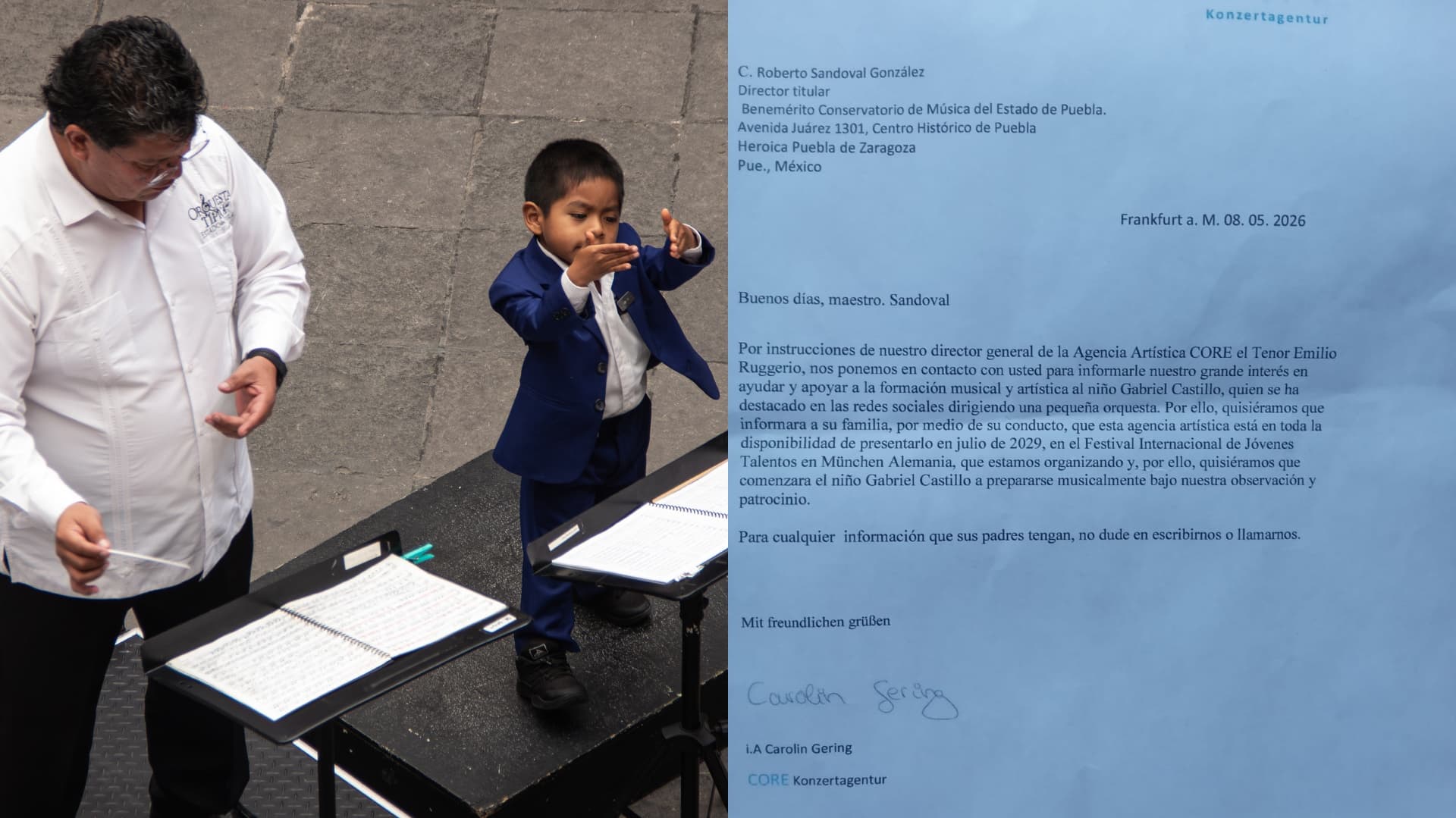 Buscan a niño director de orquestas de Puebla en Alemania.