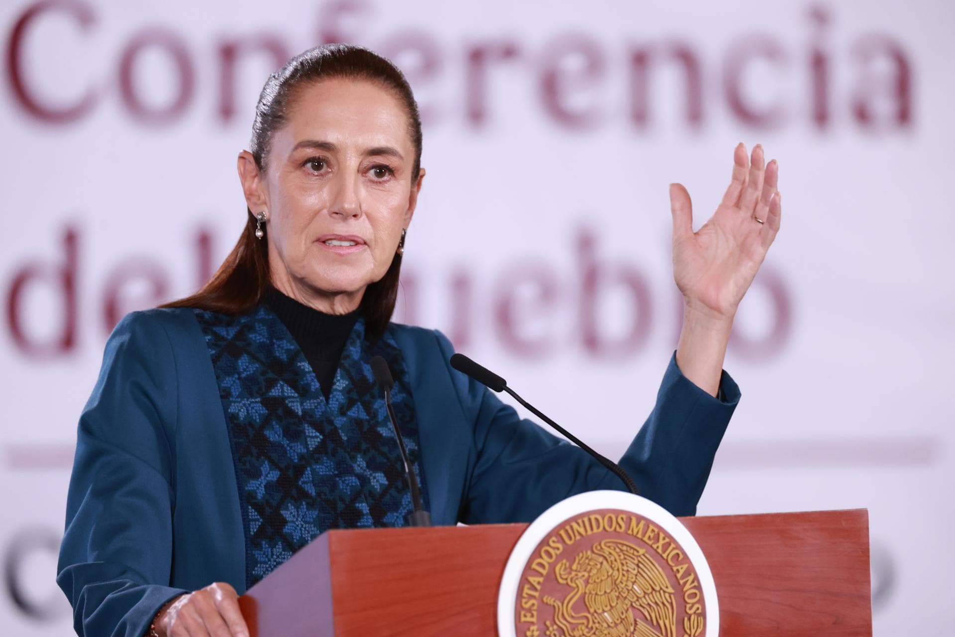 Claudia Sheinbaum, presidenta de México, en la conferencia mañanera del 10 de agosto 2026