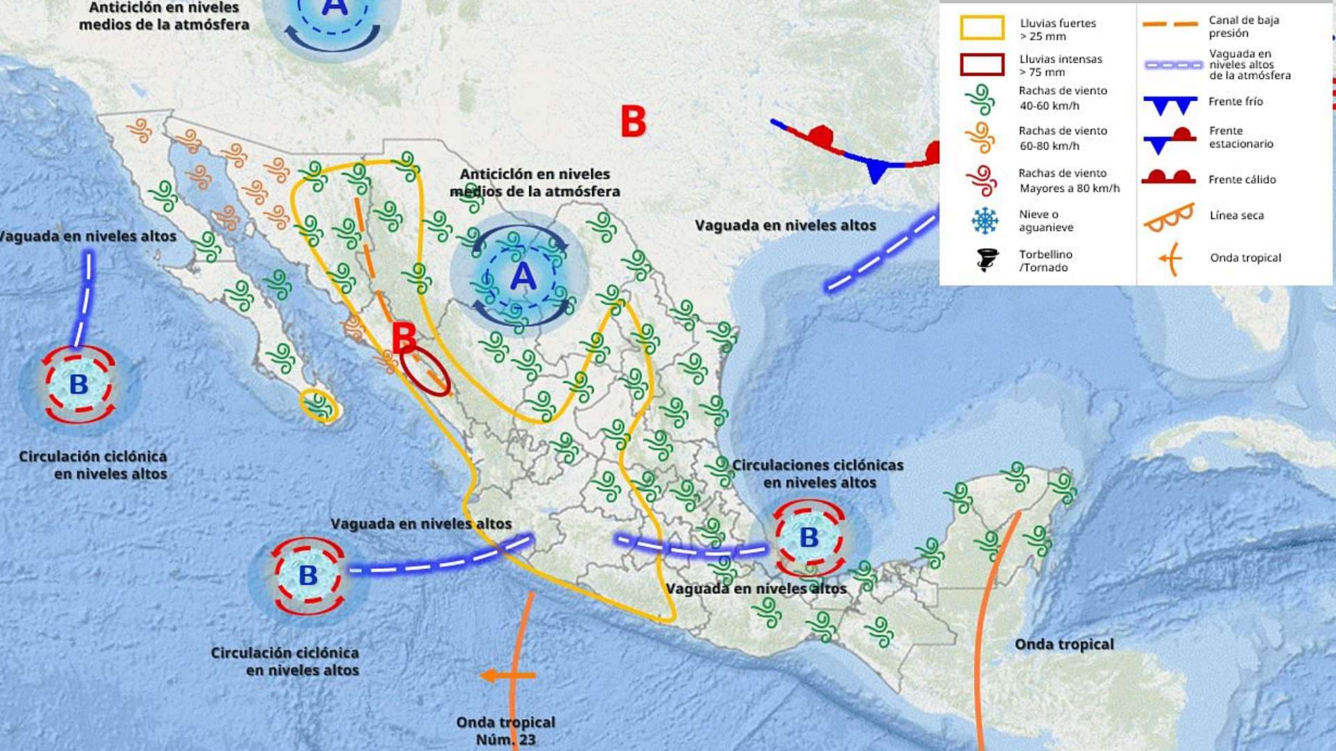 Mapa de previsión de vaguada cerca de CDMX el 4 de agosto de 2026. Imagen SMN