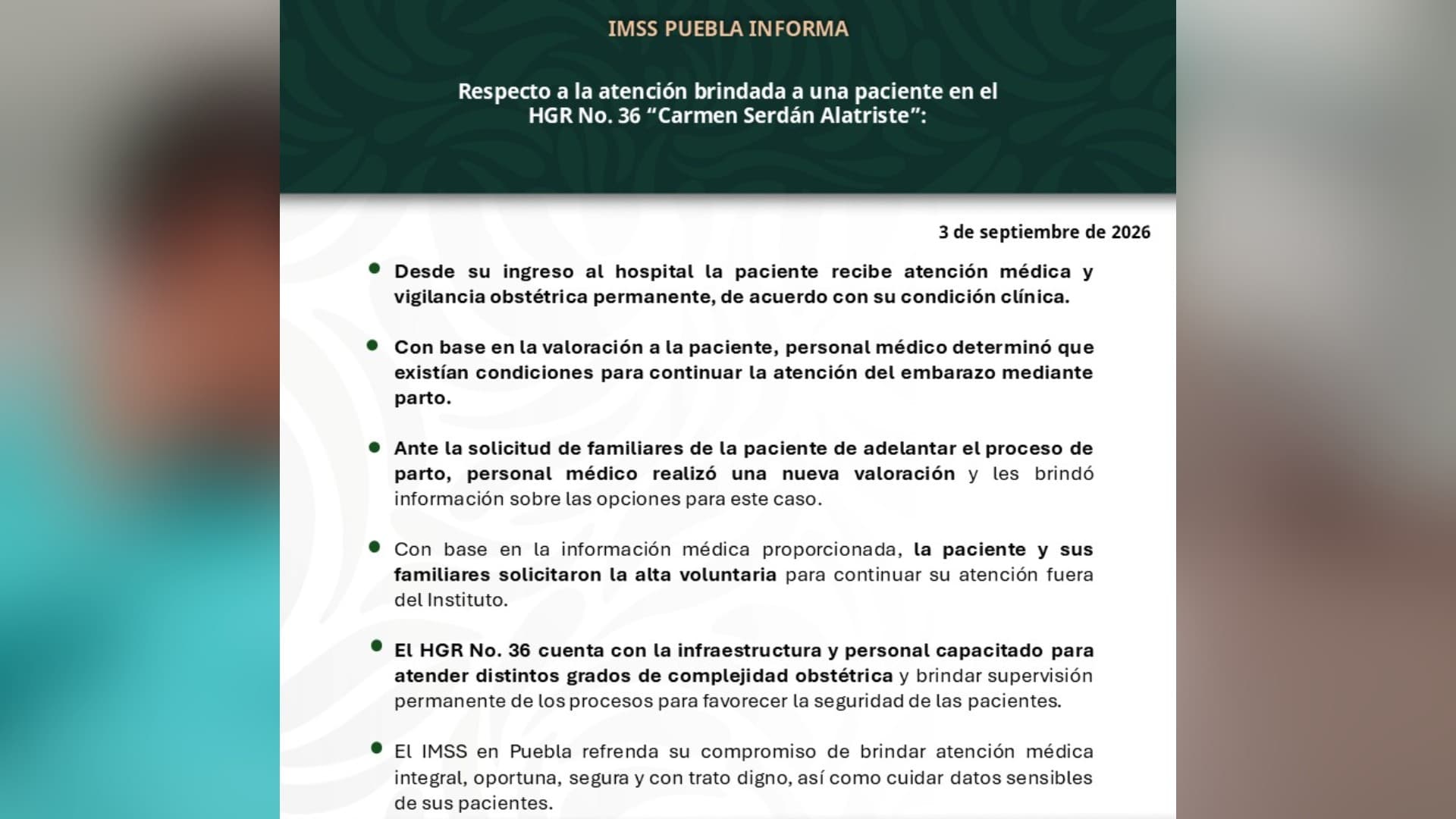 Personal médico hizo las valoraciones necesarias a la paciente.