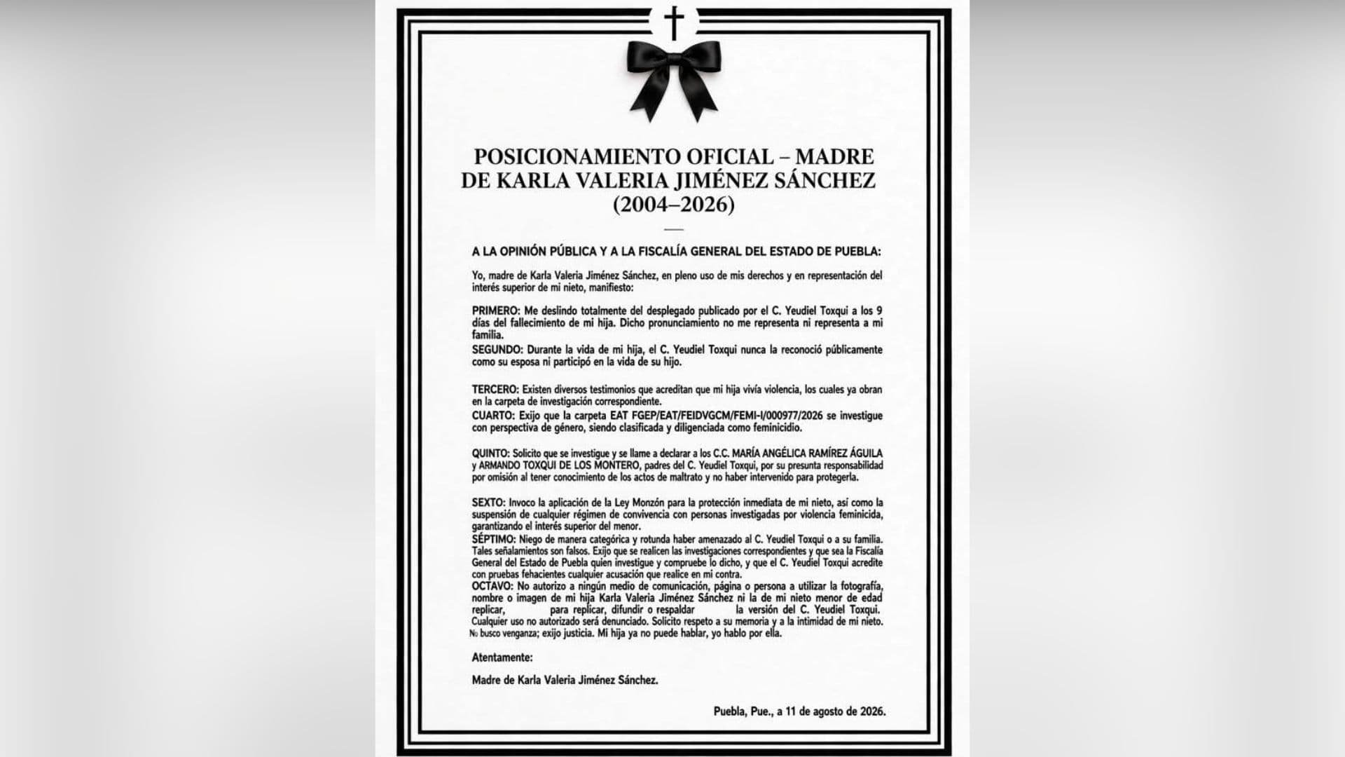 Comunicado madre de Karla Valeria