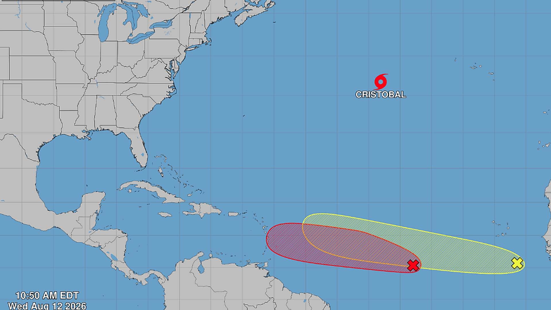 Ubicación de la tormenta tropical Cristobal en el Atlántico. Imagen del Centro Nacional de Huracanes de EUA