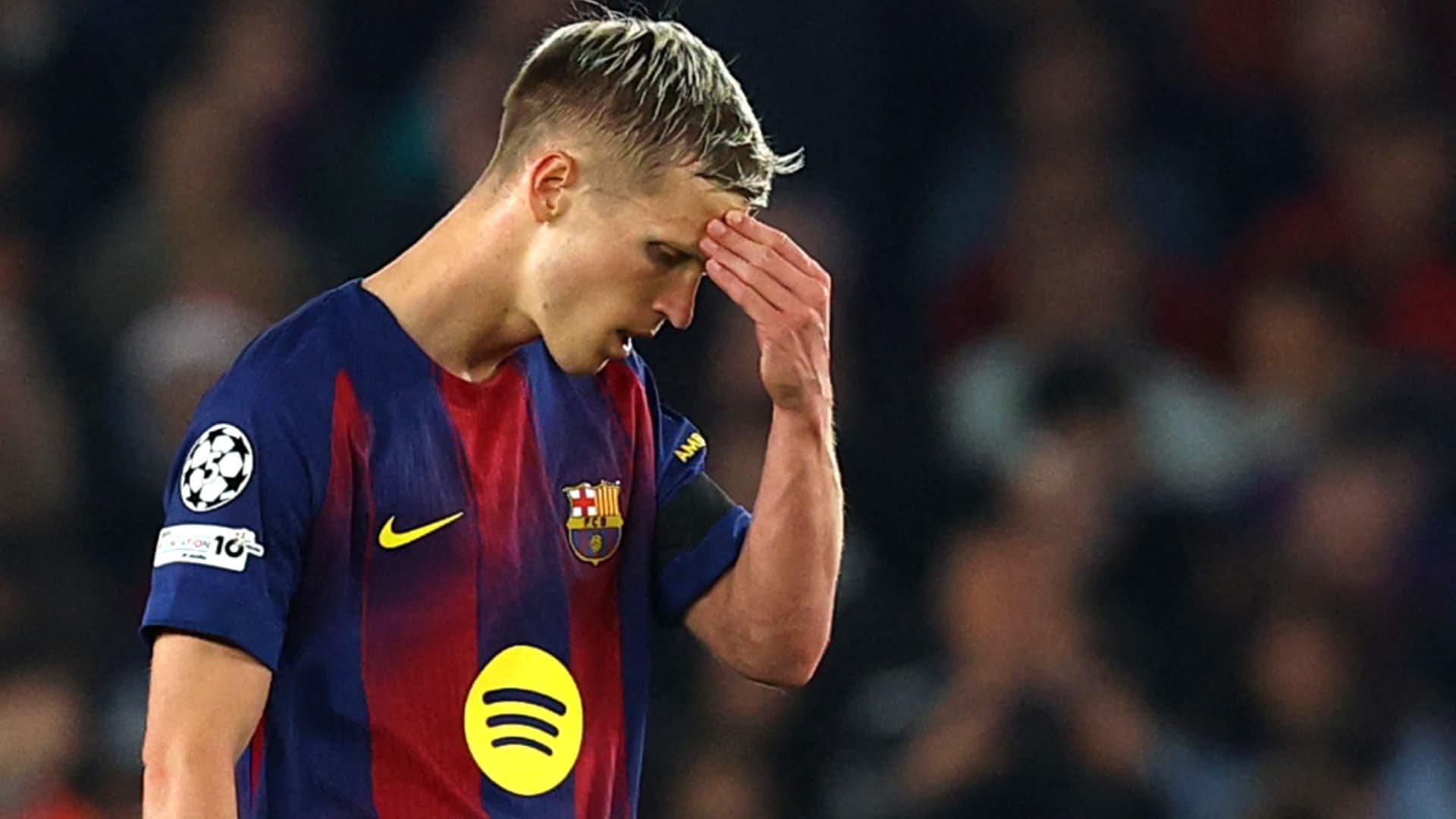 Dani Olmo, jugador del Barcelona, en un partido de Champions League