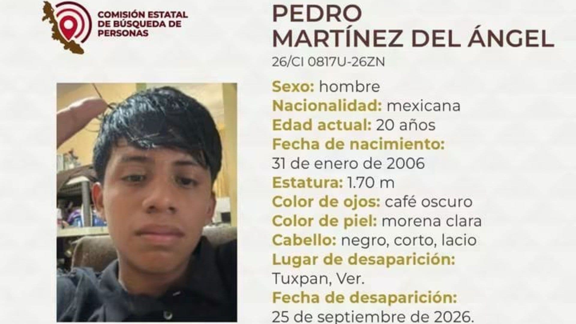 Desaparece joven en Tuxpan, Veracruz; acudió a la escuela y ya no volvió a casa Foto: Comisión Estatal de Búsqueda
