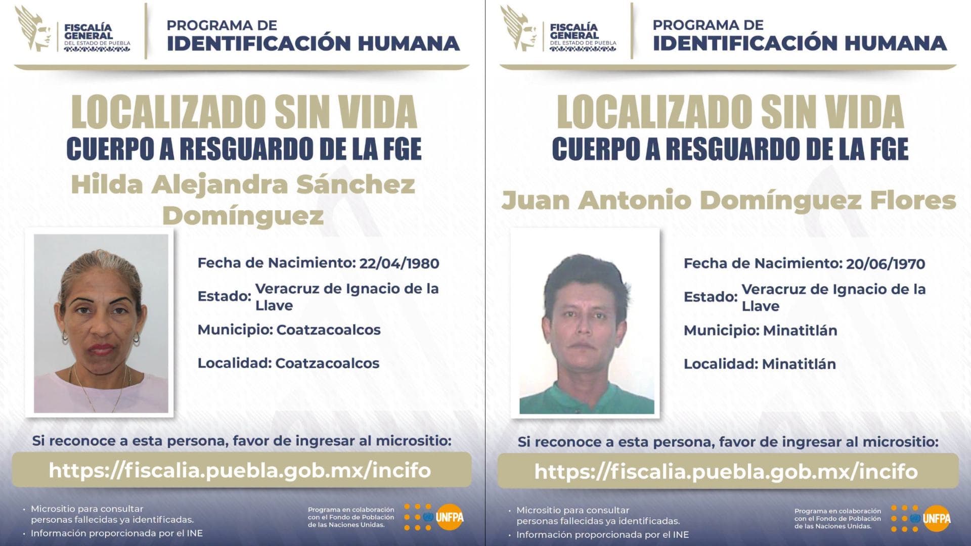 Los cuerpos de Hilda y Juan fueron identificados y se encuentran bajo el resguardo de la Fiscalía de Puebla