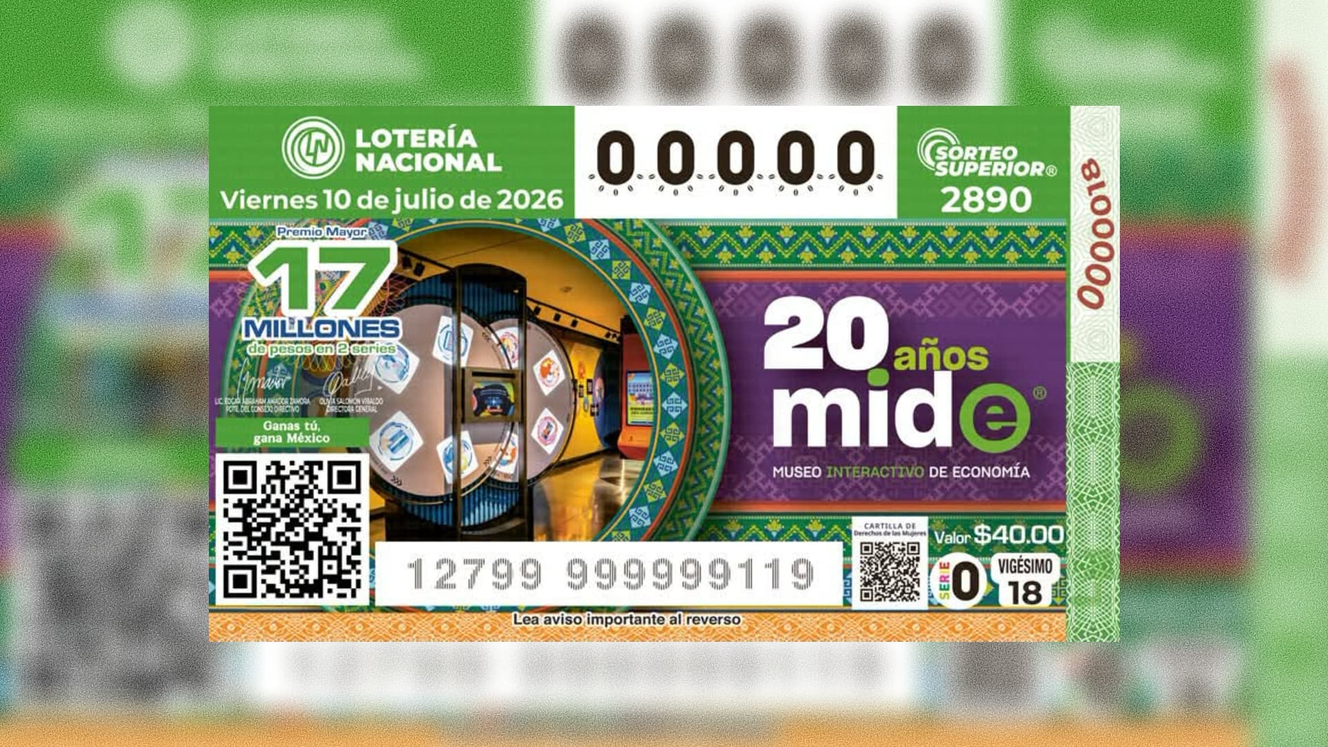 ganador del premio mayor del Sorteo Superior 2890 de la Lotería Nacional