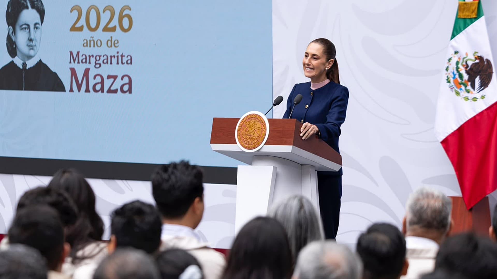 Claudia Sheinbaum en conferencia de prensa mañanera en Palacio Nacional. Foto: Presidencia de la República