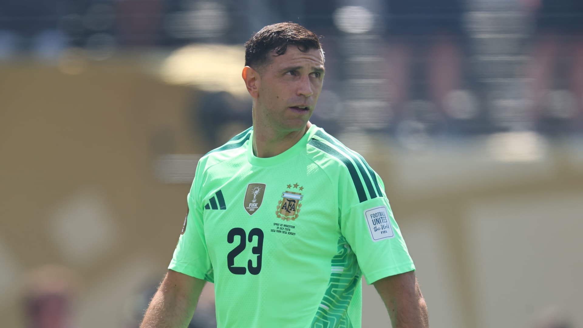 El portero argentino Emiliano Martínez durante la final del Mundial 2026. Foto: Vincent Carchietta-Imagn Images vía REUTERS