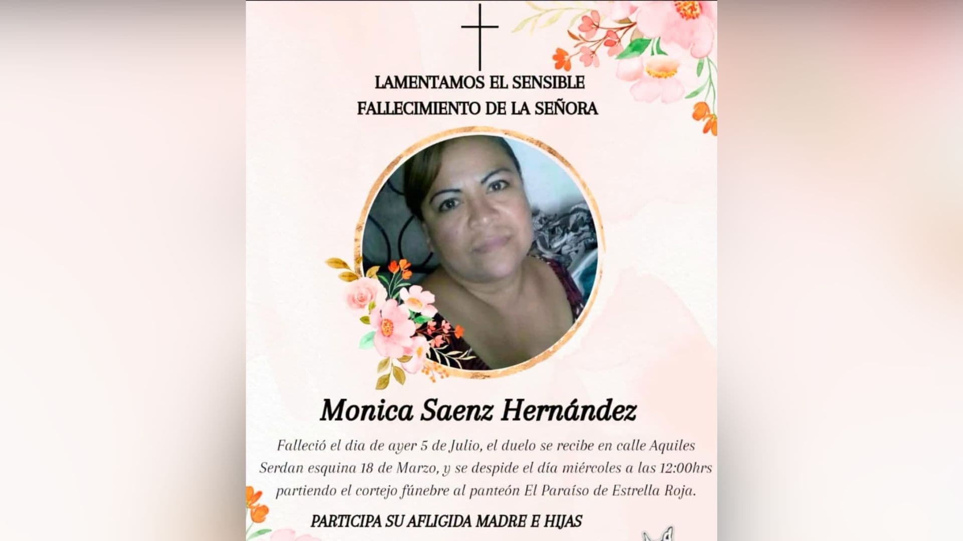 Familiares lamentan fallecimiento de Mónica Sáenz