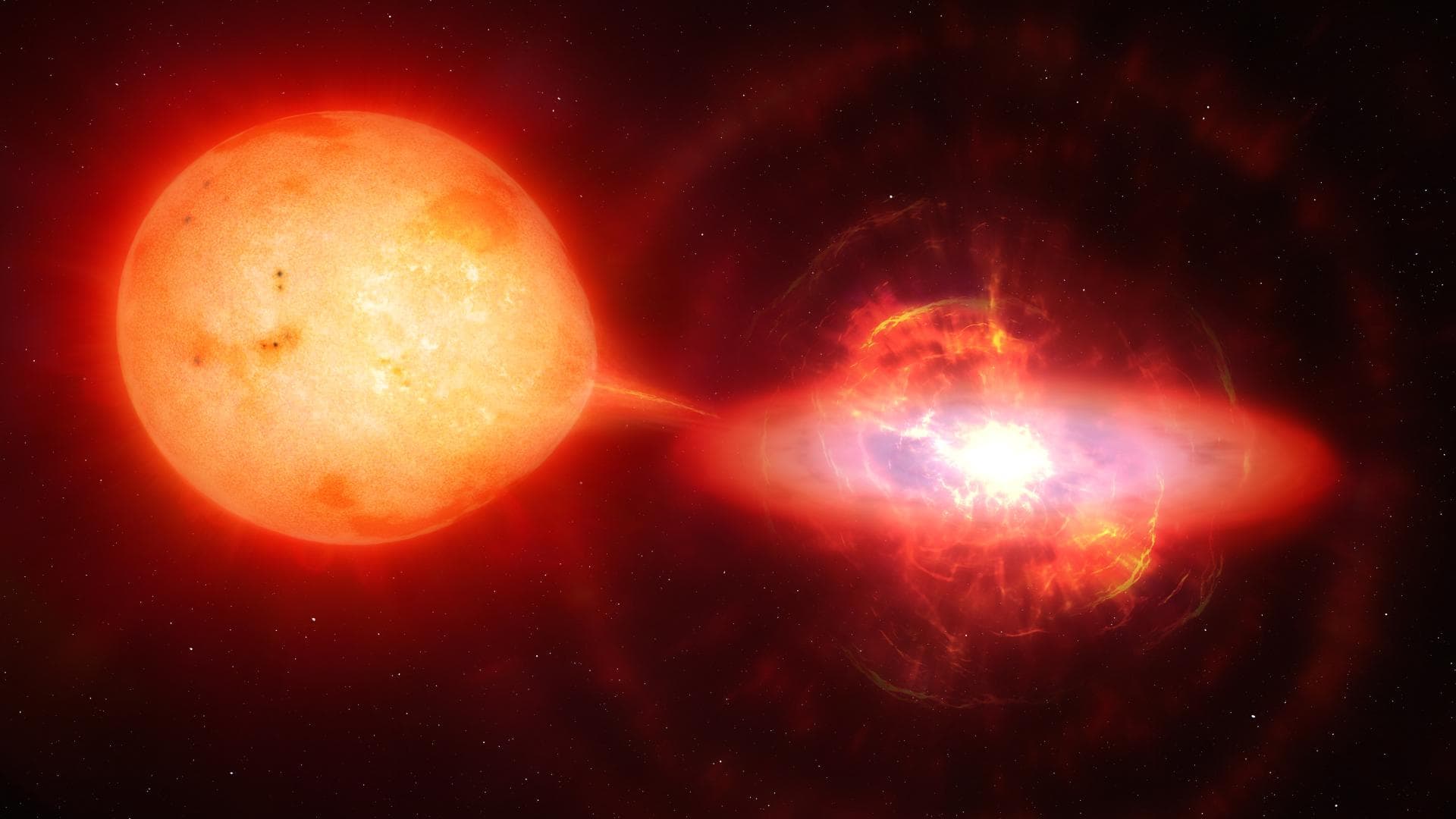 Estrella vampiro se come a su víctima, una enana roja