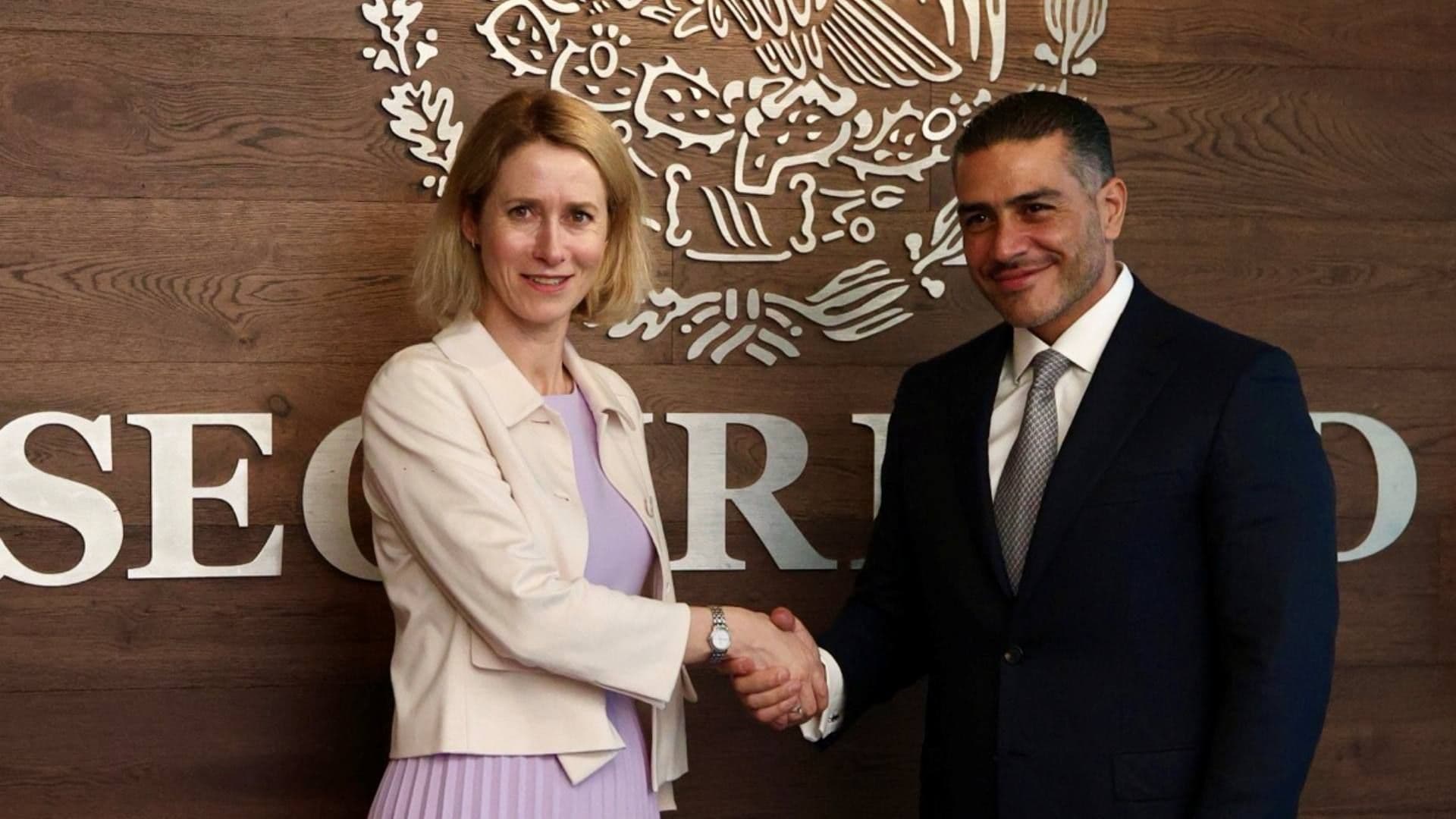 Kaja Kallas y Omar García Harfuch en reunión.