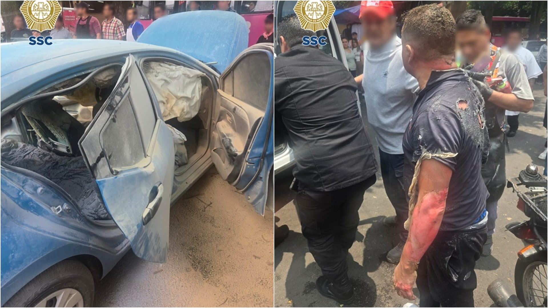 Auto siniestrado y hombre lesionado. Foto: SSC