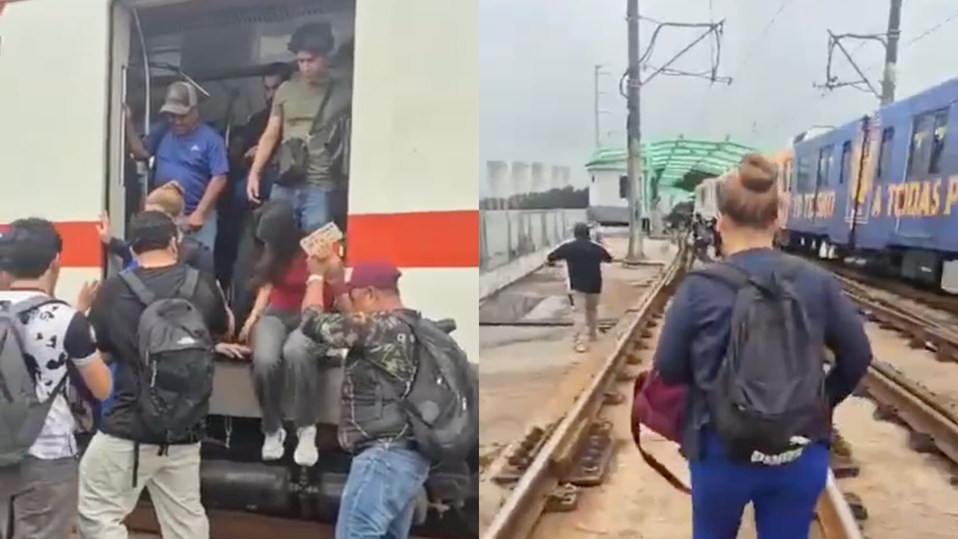 Usuarios de la Línea 1 del Metro de Monterrey evacúan vagones caminaron por el viaducto elevado