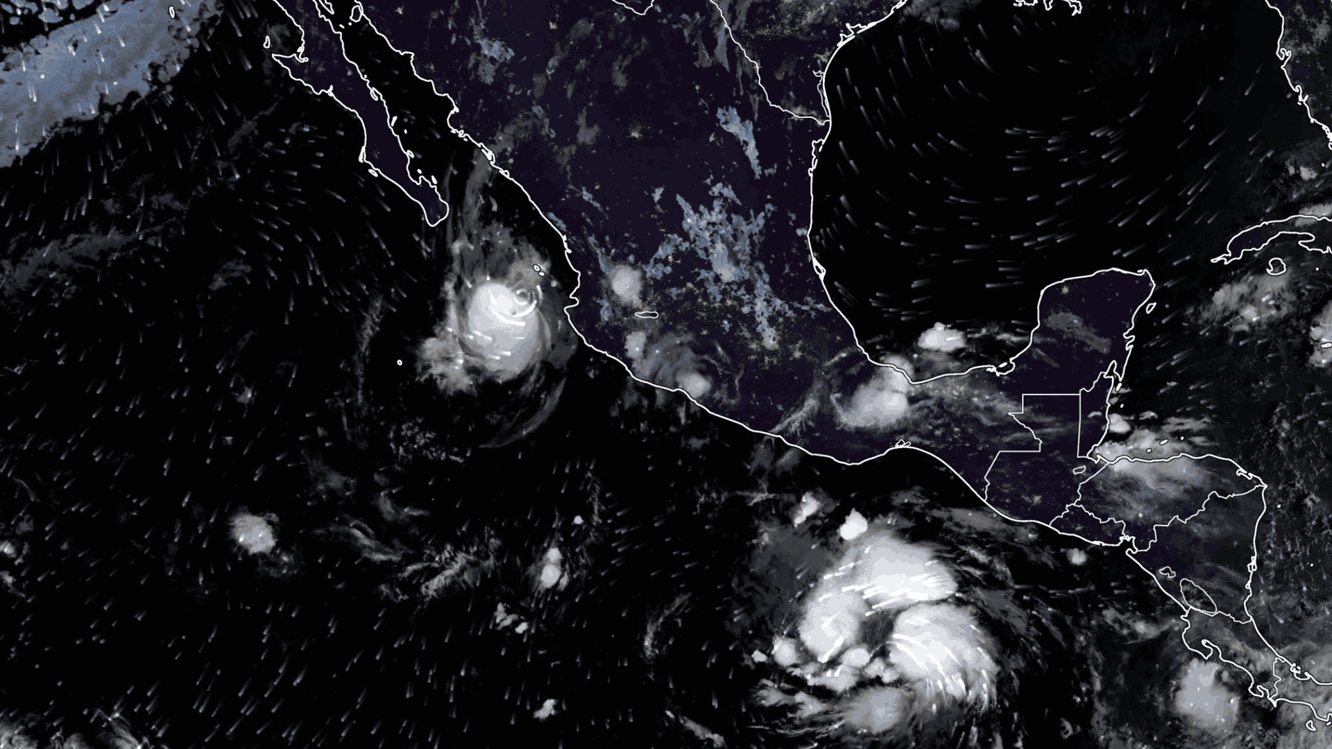 Vista satelital del huracán Simon cerca de México el 13 de octubre 2026.
