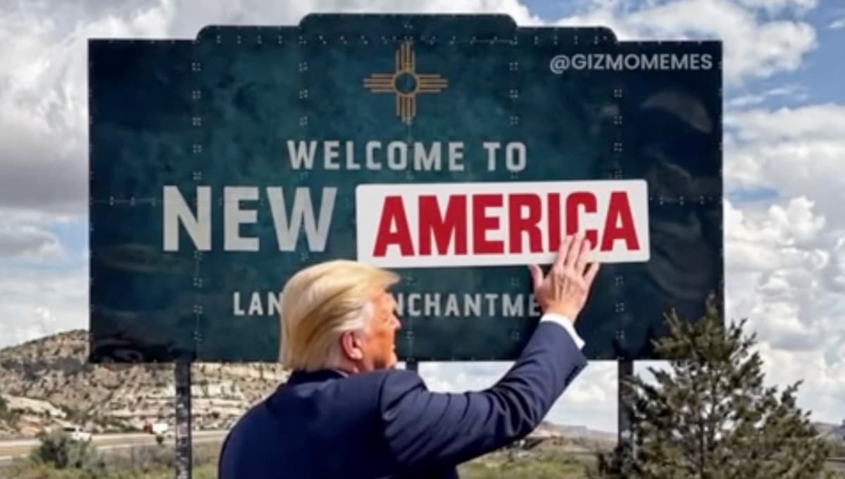 Animación de Trump cambiando el nombre de "Nuevo México" por "Nueva América".