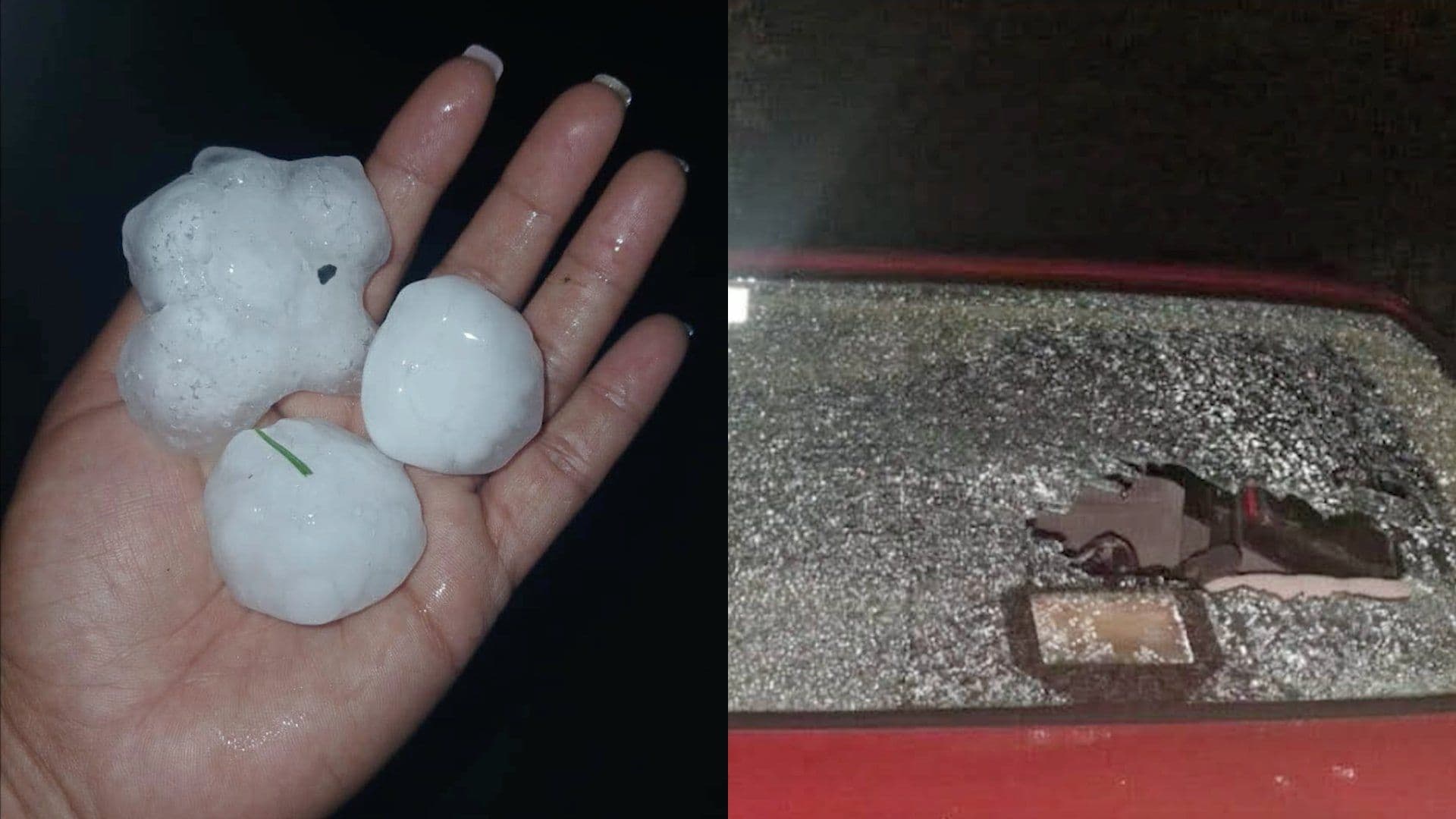 Bolas de granizo dañan cristales de auto en General Terán