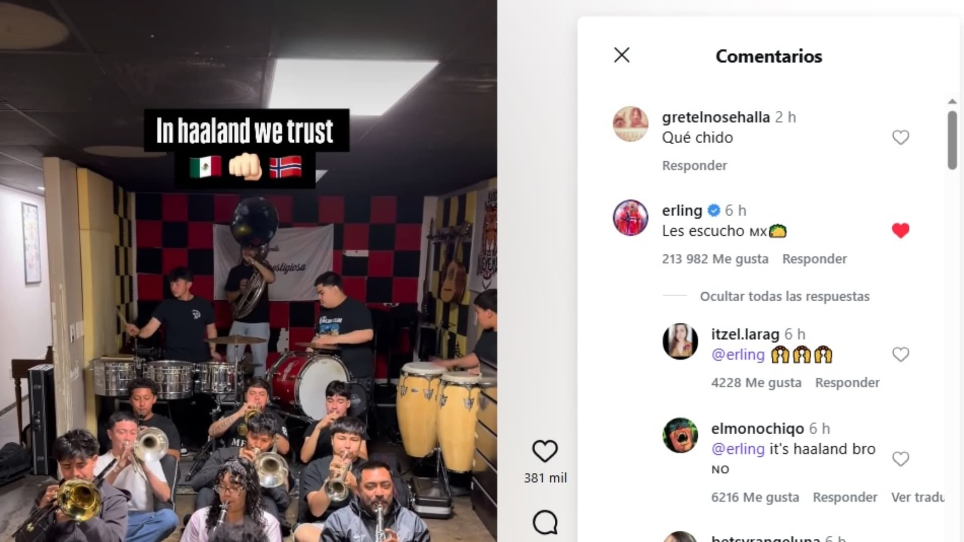 Haaland Responde a Banda Mexicana que Interpretó su Canción: "Les Escucho"