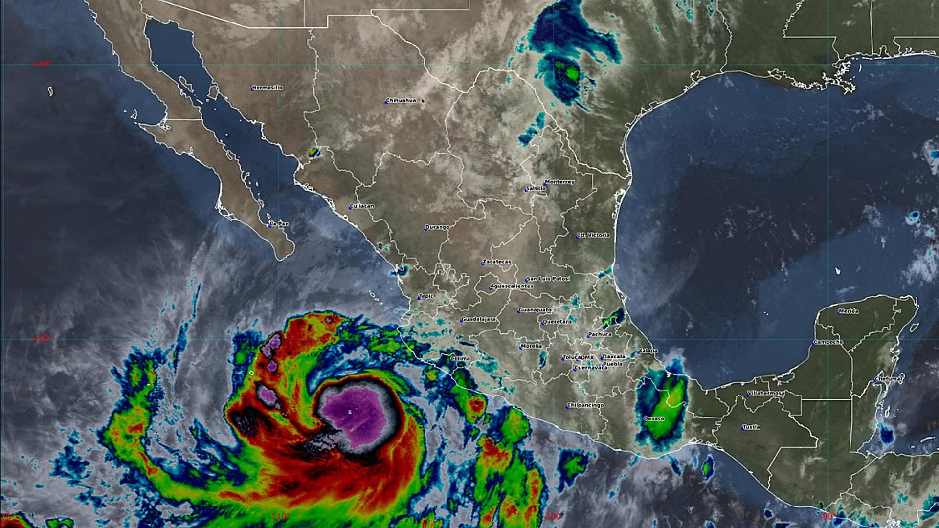Imagen de satélite que muestra al huracán Rachel frente a la República Mexicana. SMN