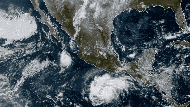 Ell huracán Simon y la tormenta Trudy se ubican frente a costas mexicanas el 14 de octubre 2026.
