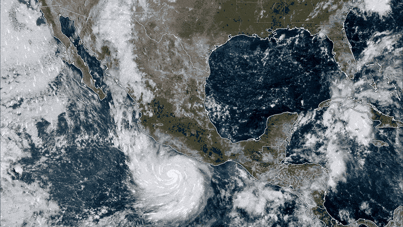 Imagen de la ubicación del huracán Polo, cerca de las costas del Pacífico mexicano.
