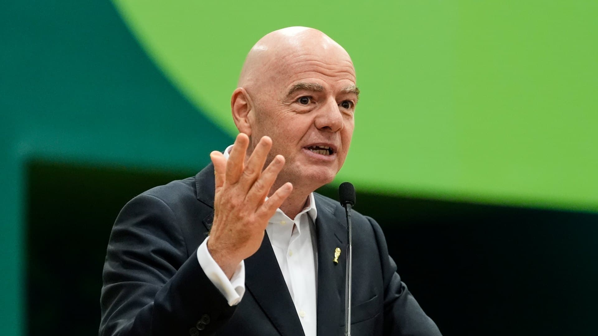 Gianni Infantino durante ceremonia de inauguración del Centro Internacional de Radiodifusión el 1 de junio de 2026 en Dallas. Foto: AP