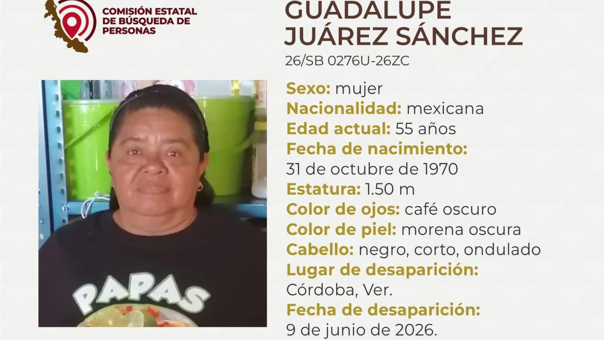 Familiares Buscan a Guadalupe Juárez Sánchez, Comerciante Desaparecida en Córdoba, Veracruz